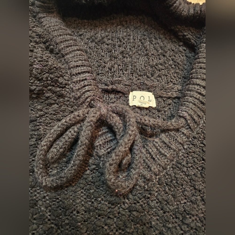 POL Black Textured Knit Hoodie Sweater Women’s Size S Cozy Boho Pullover - Picture 4 of 10